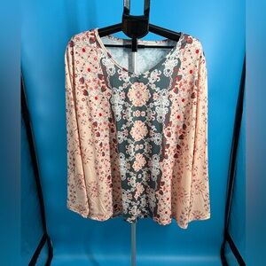 Soft Floral Stretch Plus Size Long Sleeve Women's Casual Top Pullover NEW 4X